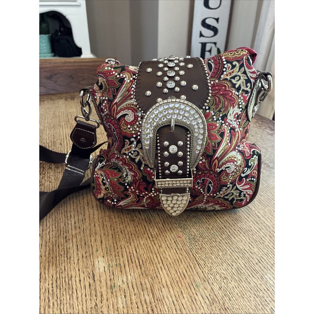 Montana West Red Paisley Crossbody Rhinestones Concealed Carry Western Cowboy - Picture 12 of 14